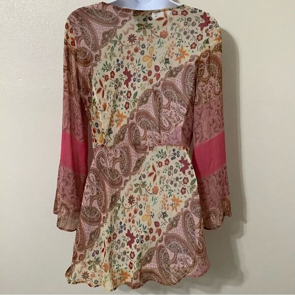Clothing Co Bohemian Hippie Pink Paisley Patchwork Sheer Peasant Blouse Small - Picture 6 of 12